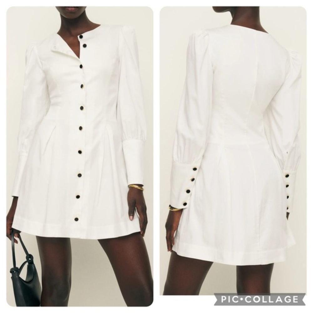 NWT Reformation Lovisa Long Sleeve Stretch Organic Cotton Minidress White Size 2